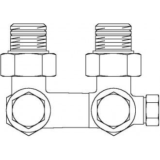 Multiflex V egycsöves fűtőtest-csatlakozás CE, sarok, 1/2" km x 3/4" km, sárgaréz, üríthető