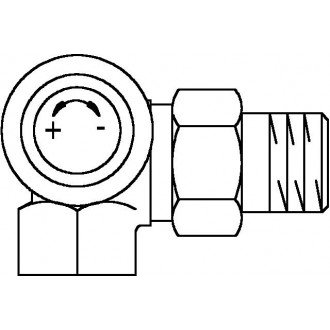 A típusú termosztatikus szelep, DN15, R 1/2, PN10, térsarok, bal oldali csatlakozás