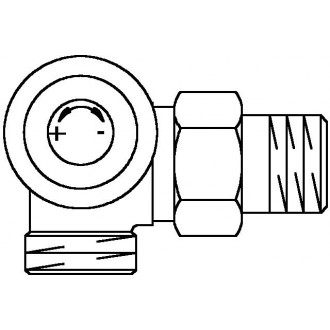 A típusú termosztatikus szelep, DN15, G 3/4 km x R 1/2, PN10, térsarok, bal oldali csatlakozás