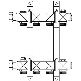 Multidis SH nemesacél osztó-gyűjtő, 1", fűtőtest-bekötéshez, G 3/4" km, 10 körös
